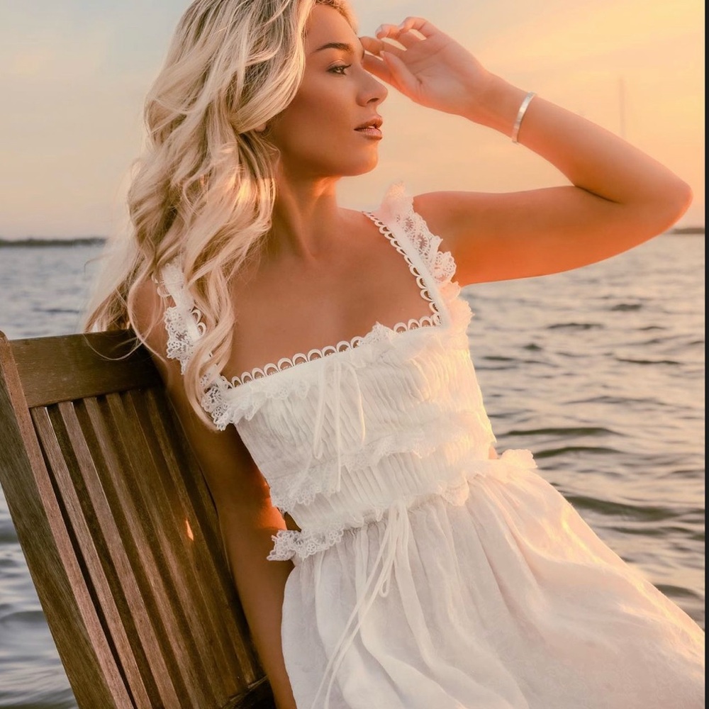 For Love & Lemons White Lace High-Low Dress With Lace Up Back